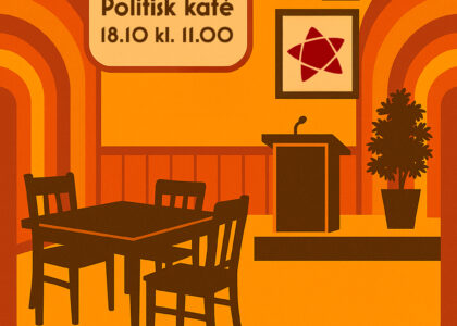 illustrasjon av kafé med talerstol